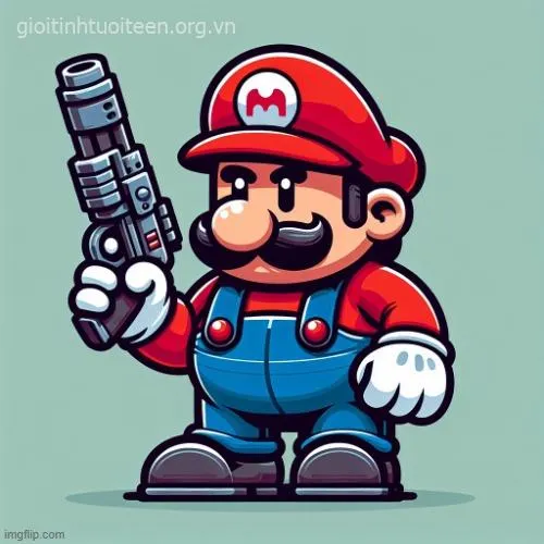 Meme Mario cầm súng với gương mặt đáng sợ lầy.
