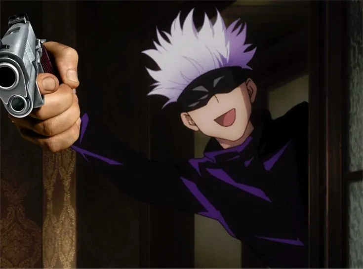 Meme cầm súng với phong cách gangster hài hước.