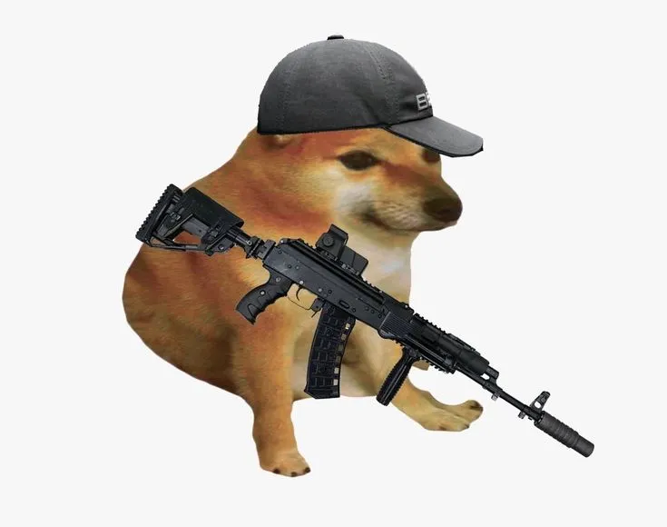 Meme chó Shiba cầm súng cực bá đạo hài.