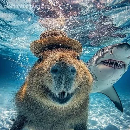 Hình capybara meme với ánh mắt lạnh lùng vô tri.