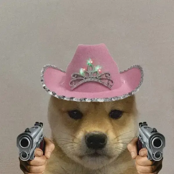 Meme Doge cầm súng với phong cách gangster.