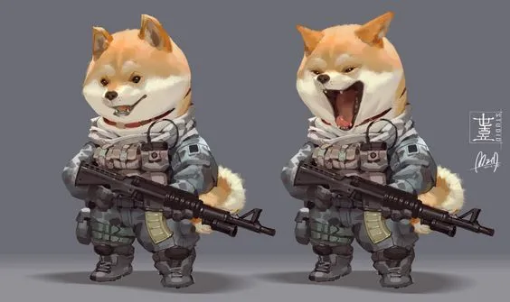 Ảnh chế Shiba Inu cầm súng cực hài hước.