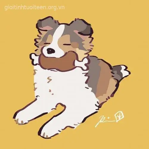 Avatar chó chibi dễ thương nhảy nhót cùng quả bóng.