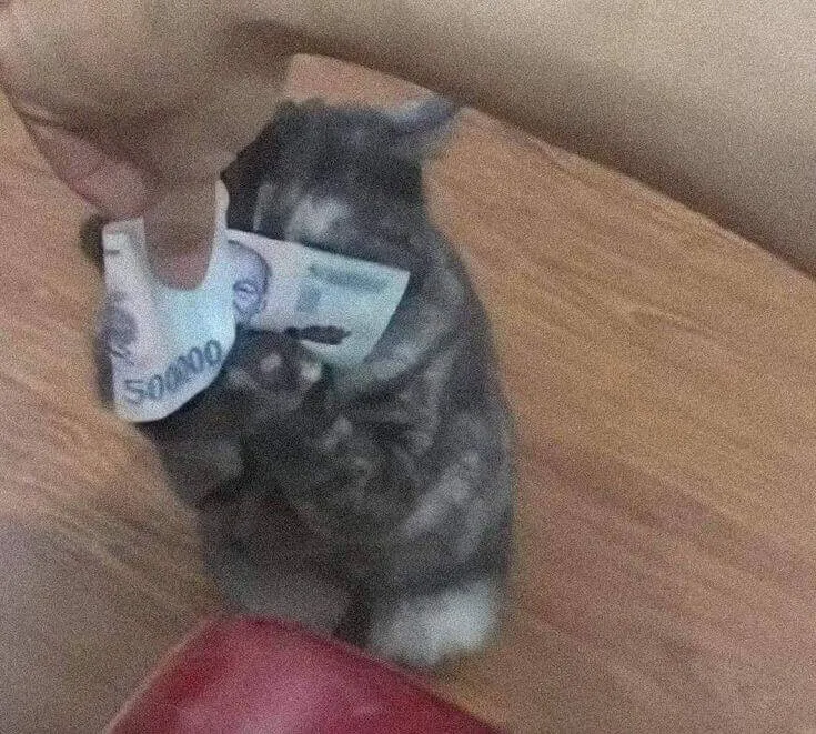 Ảnh chế hài hước đưa tay dúi tiền.