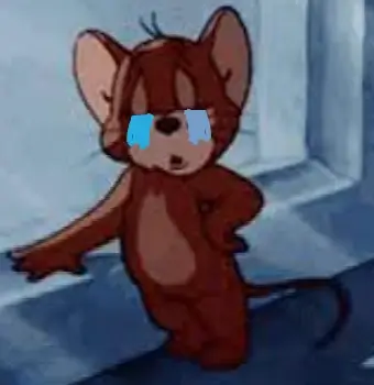 Meme Jerry khóc to lên, khuôn mặt nhăn nhó đau khổ.