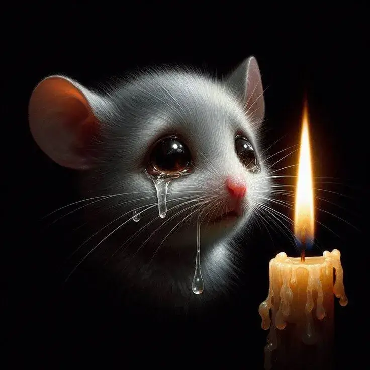 Chuột nhỏ khóc trong lòng, ánh mắt đượm buồn sâu kín.