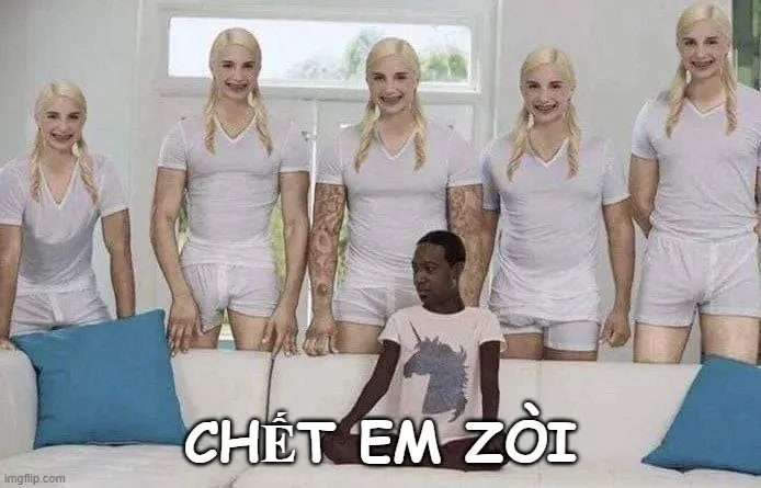 Hình troll 5 cô gái và 1 anh da đen đối mặt