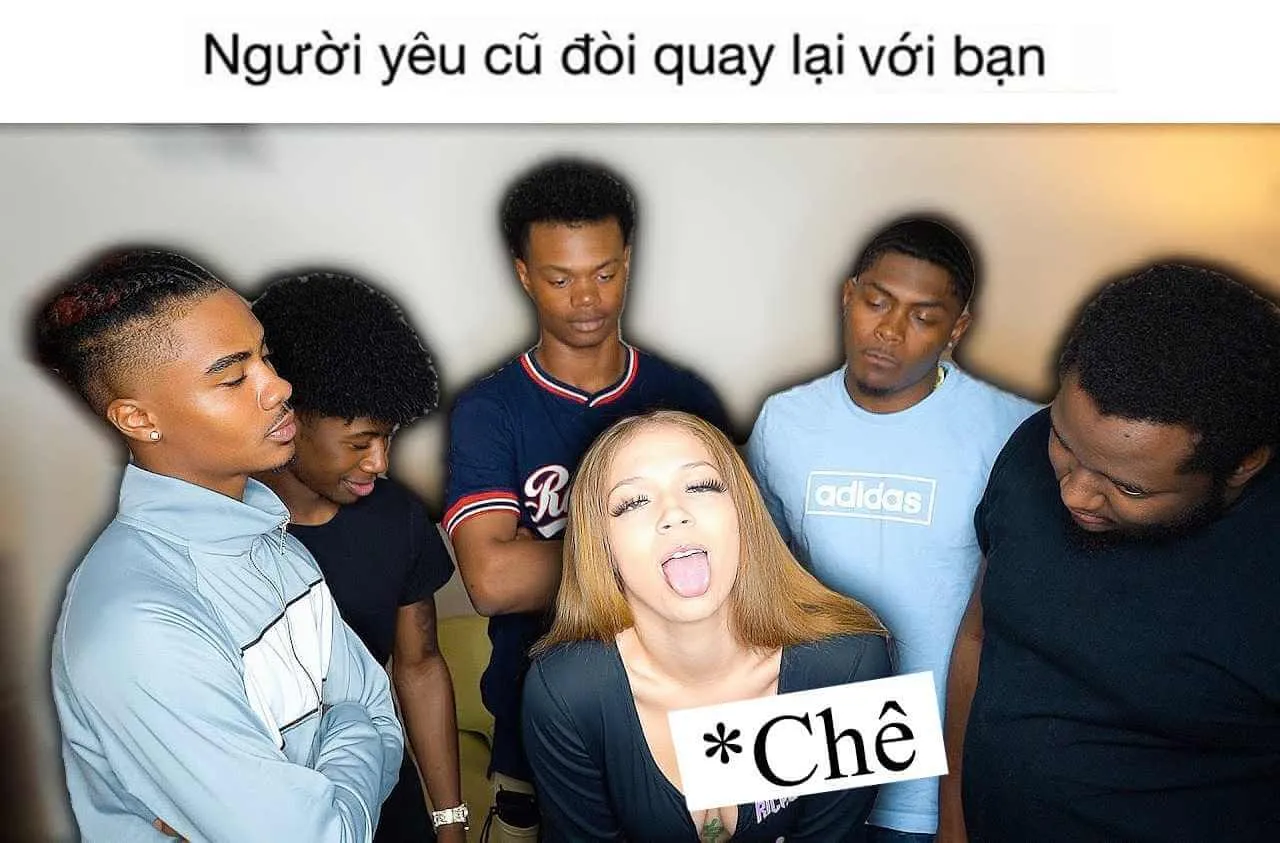 Hình chế cô gái da trắng ngồi cùng năm anh da đen tỏ tình