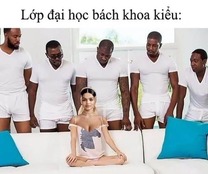 Hình vui cô gái da trắng và 5 anh da đen