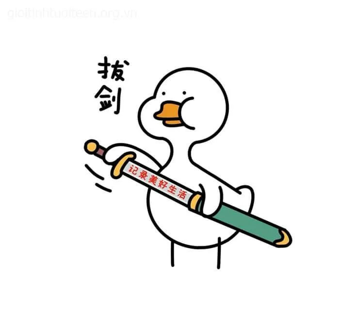 Meme vịt nhỏ cầm kiếm cực hài hước luôn.