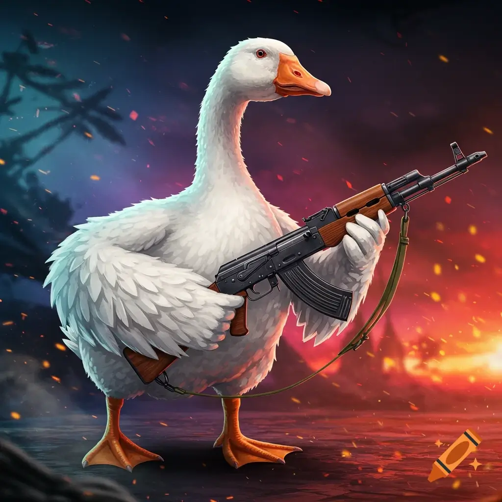 Ảnh chế vịt nhỏ cầm súng nhìn vừa hài.