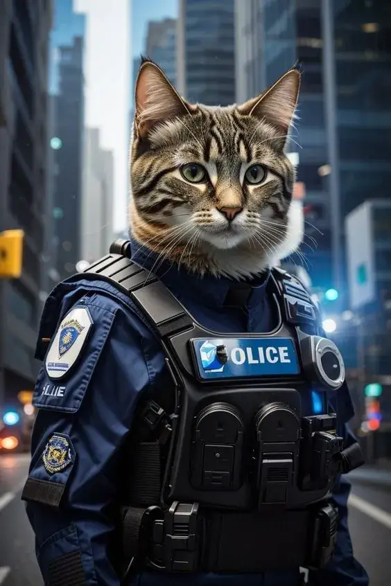 Meme cảnh sát mèo thản nhiên tạo cảm giác thú vị