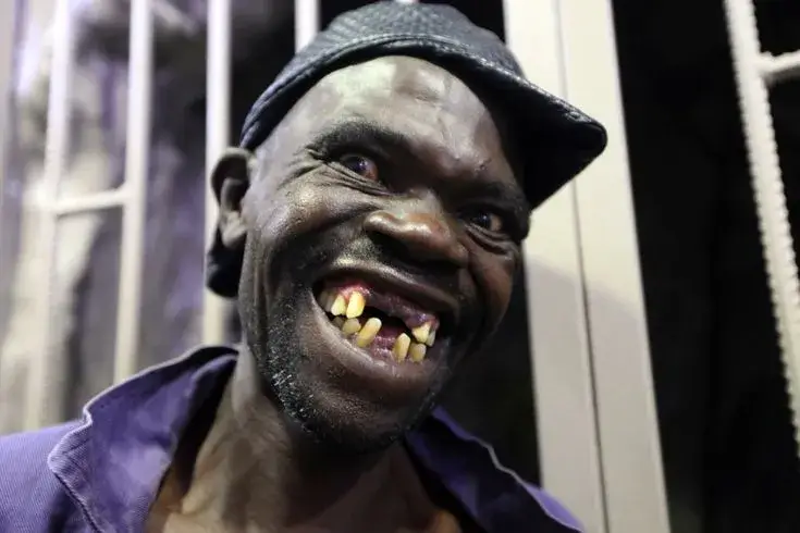 Meme nhe răng cười toét miệng, nhìn siêu vui vẻ.