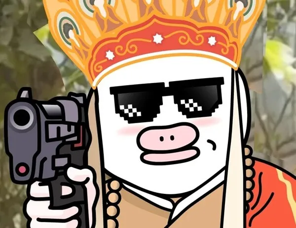 Meme hài Đường Tăng chỉa súng