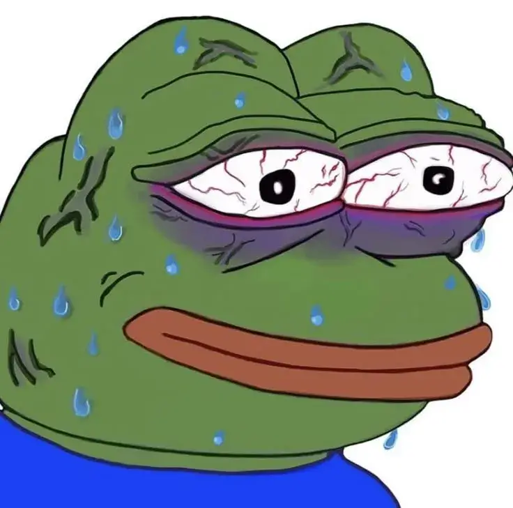 Khuôn mặt ếch xanh ủ rũ, đôi mắt rưng rưng lệ.