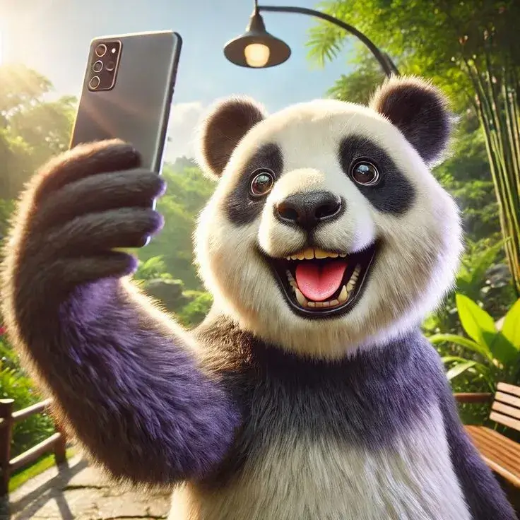 Gấu trúc cười để chụp ảnh selfie