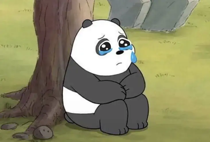 Gấu trúc ú nu, hai tay che mặt ôm mặt khóc.