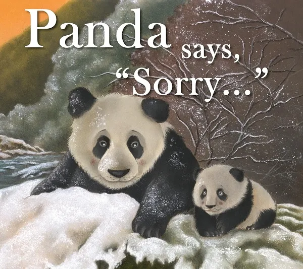 Gấu trúc hối lỗi, ánh mắt buồn bã, gương mặt đáng yêu.