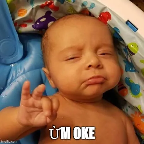 Ảnh chế em bé giơ tay oke cực hài hước