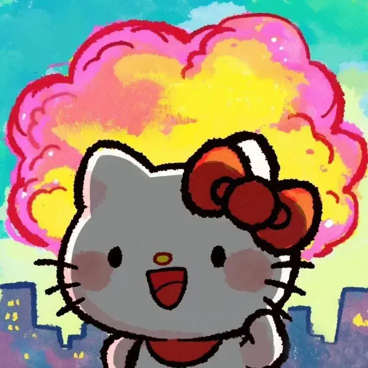 Hình chế Kitty mang vẻ đáng yêu nhưng mỉa mai.