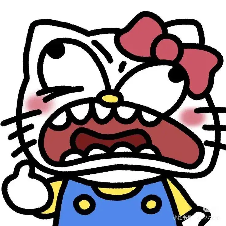 Meme hài hước mèo Kitty gương mặt mệt mỏi viral.