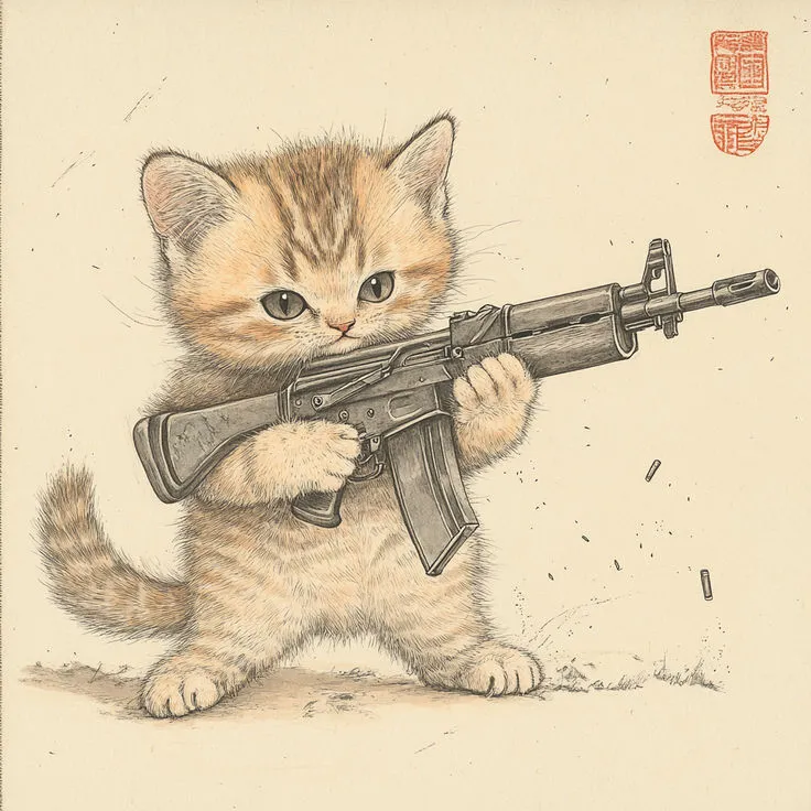 Ảnh mèo bựa cầm súng AK ngầu lòi phong cách hài hước