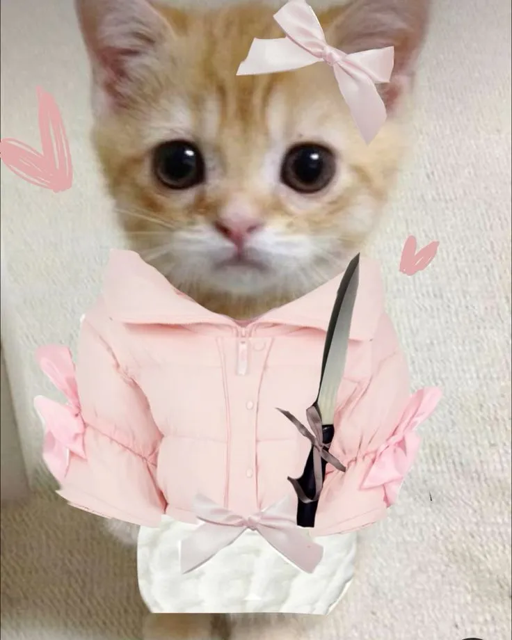 Ánh mắt mèo đáng sợ khi lăm lăm dao nhọn.