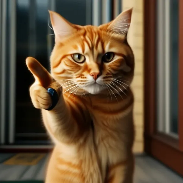 Hình vui mèo cười chỉ tay vào màn hình