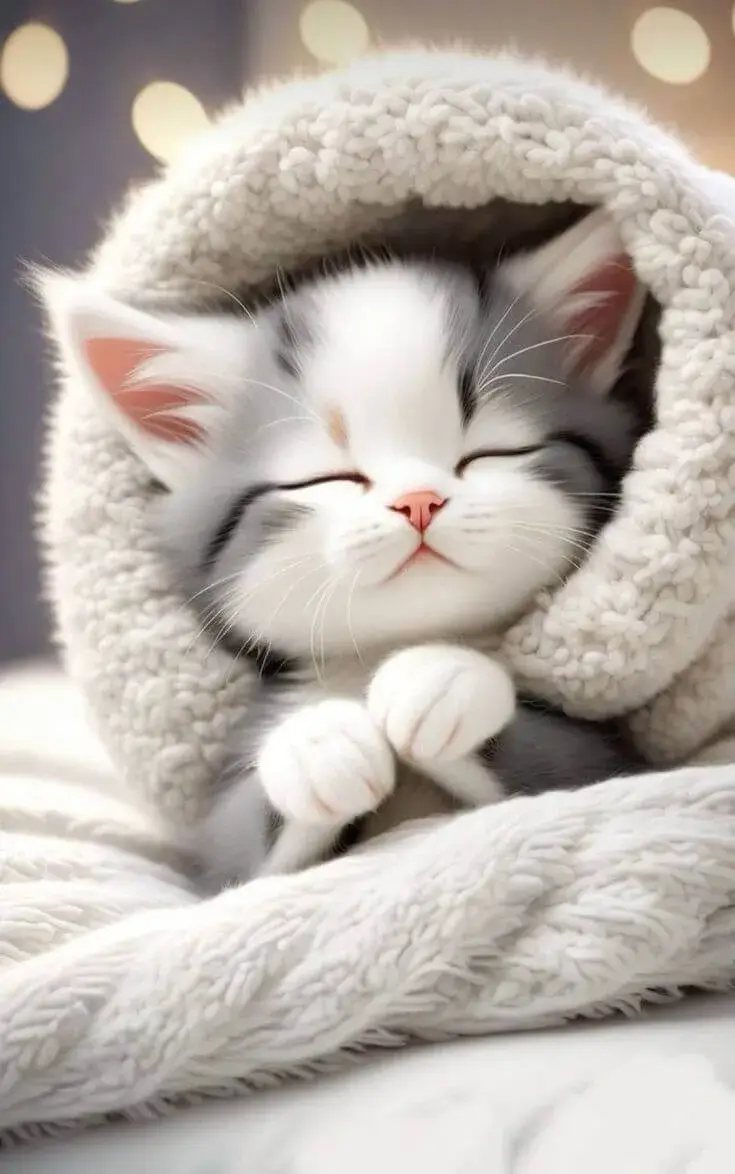 Hình chế mèo chúc ngủ ngon vui vẻ