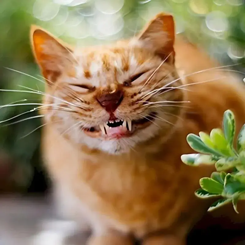 Khuôn mặt mèo cười lòi hàm răng, đáng yêu lầy lội.