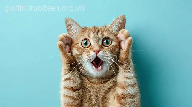 Hình mèo bất ngờ ôm mặt đầy ngỡ ngàng sững sờ.