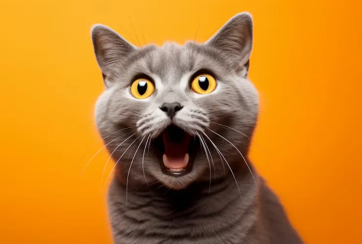 Meme mèo bất ngờ há hốc miệng, gương mặt tròn mắt cực ngố