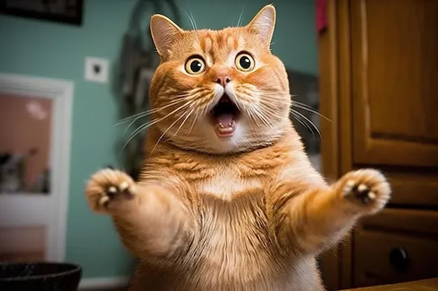 Hình mèo hoảng hốt há miệng to, ánh mắt cực buồn cười