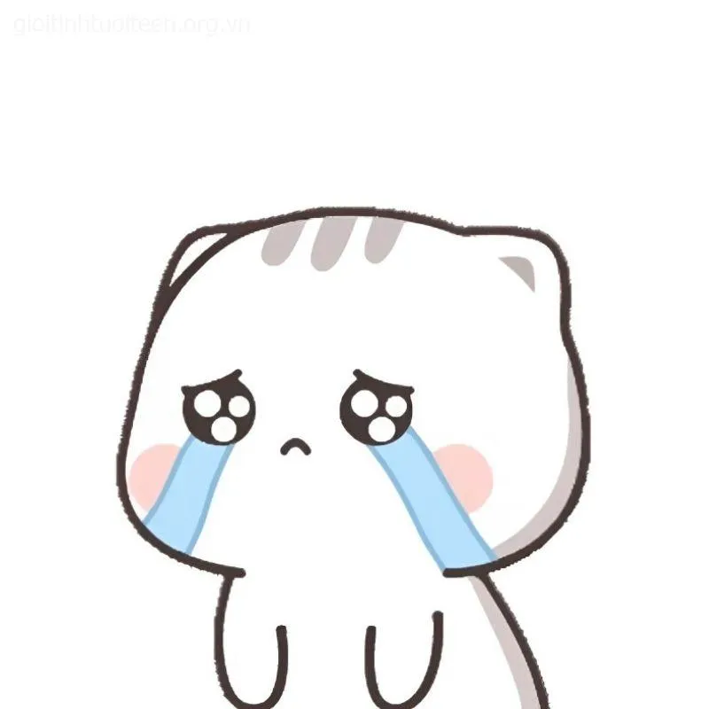 Meme mèo anime khóc nhăn nhó, biểu cảm buồn bã rất hài hước