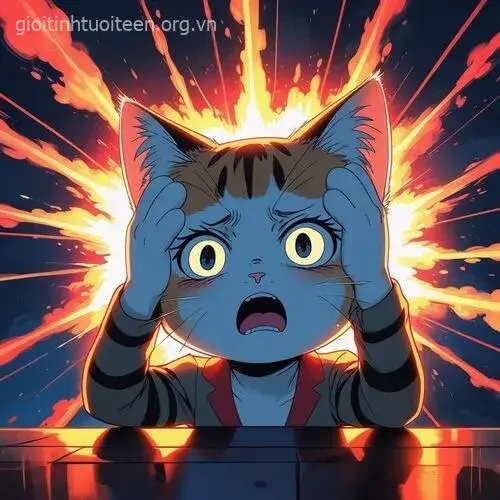 Biểu cảm mèo ôm đầu giật mình, khuôn mặt bàng hoàng.