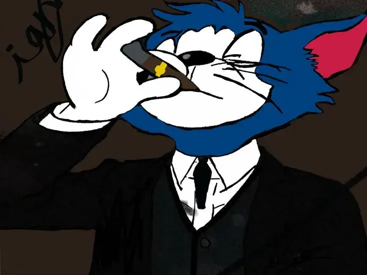 Meme mèo Tom trong bộ vest chỉnh tề, lịch thiệp.