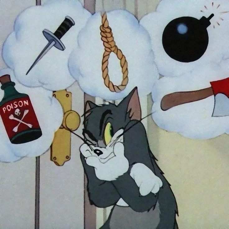 Hình mèo Tom giận dữ suy nghĩ cách trả thù