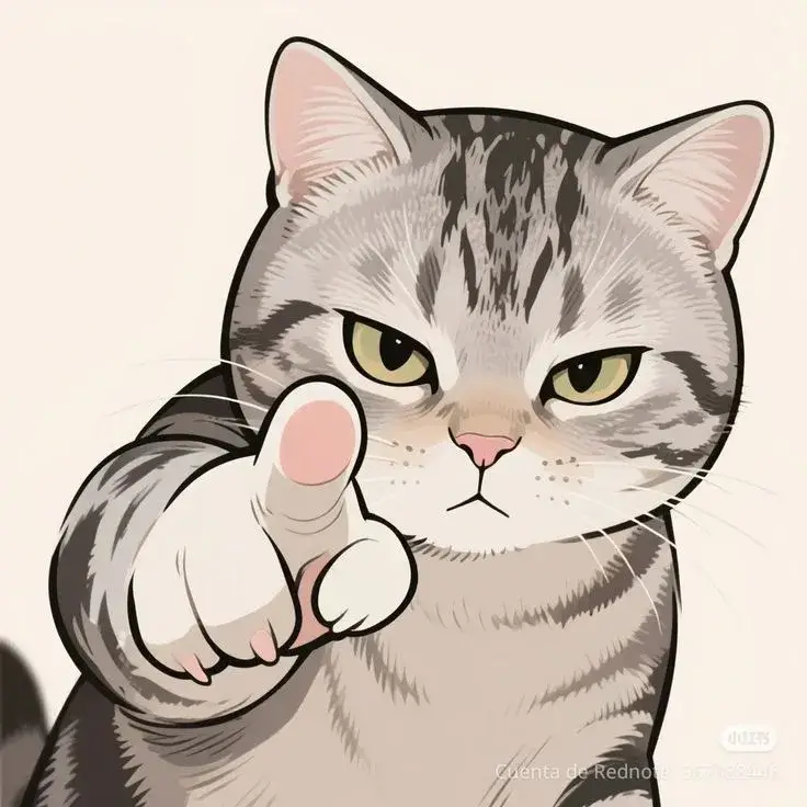 Hình mèo khó chịu chỉ tay, đôi mắt nhăn nheo đầy giận dữ