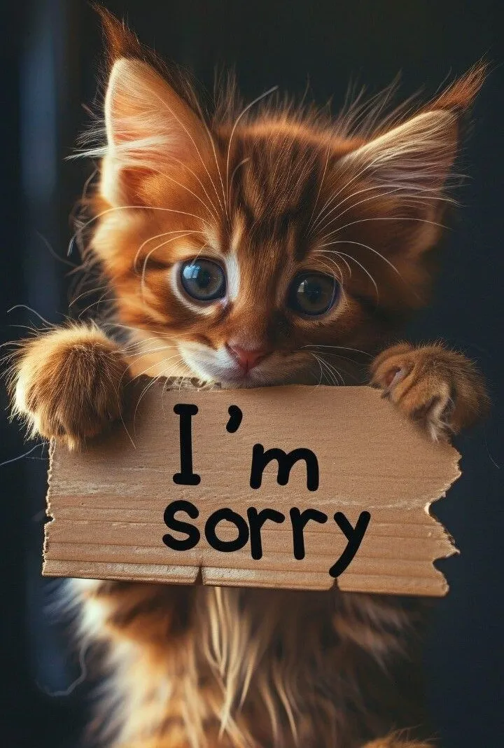 Meme mèo xin lỗi với khuôn mặt phụng phịu