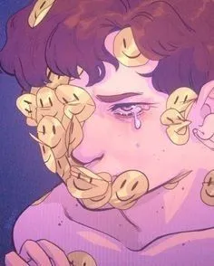 Ảnh chế ánh mắt buồn sâu thẳm, môi cười.