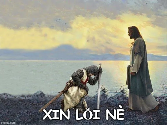 Hình chế quỳ gối dễ thương, gợi tiếng cười nhẹ nhàng.