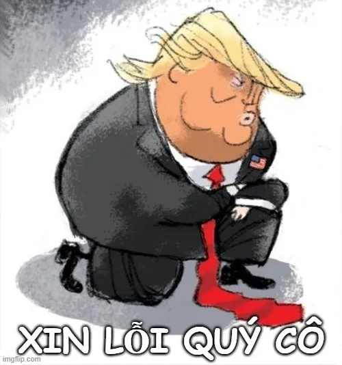 Ảnh chế Trump quỳ gối xin tha không nhịn được cười.