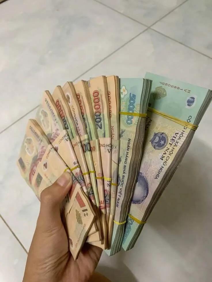 Meme ôm cọc tiền dày tươi cười sung sướng