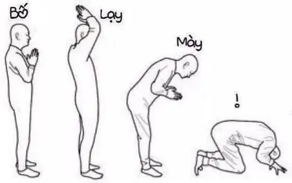 Meme hướng dẫn 4 bước quỳ lạy