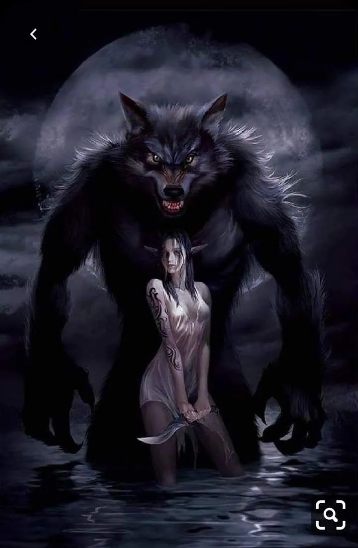 Sói dữ dằn, đôi mắt bùng cháy trong màn đêm.