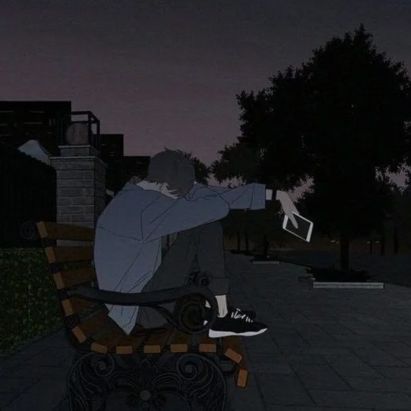 Ảnh hiển thị hoạt hình buồn nhẹ tone xám