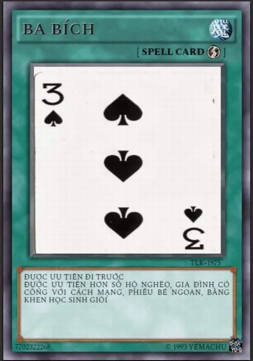 Ảnh troll thẻ bài Uno Yugion có 3 bích đi trước