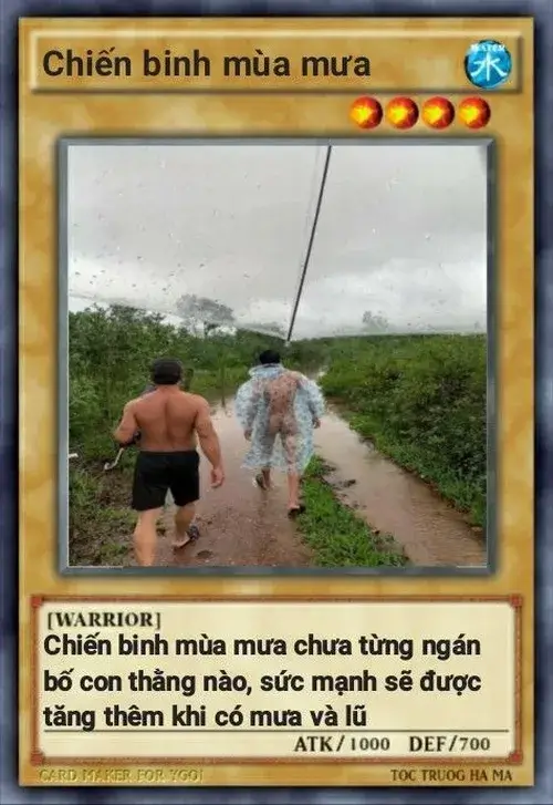 Meme chế lá bài chiến binh mùa mưa troll khét