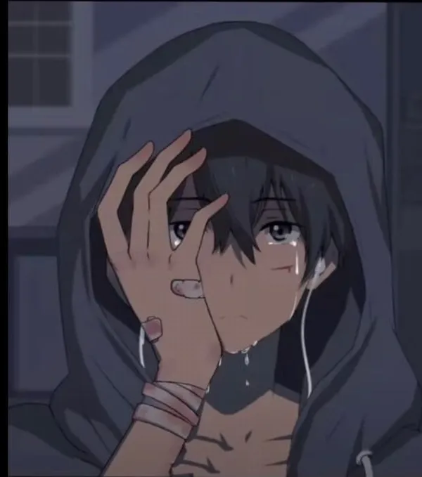 Avatar hoạt hình trầm buồn tone xám lam