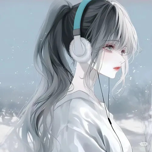 Hình avatar anime nữ nền xám khói, ánh sáng viền